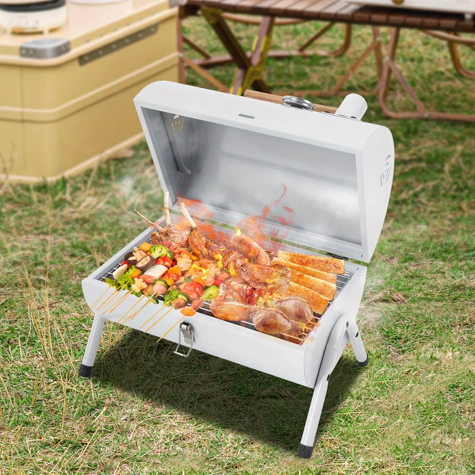 DFSizeDFGF32 Ivory Multi-functional BBQ Grill with Thermometer