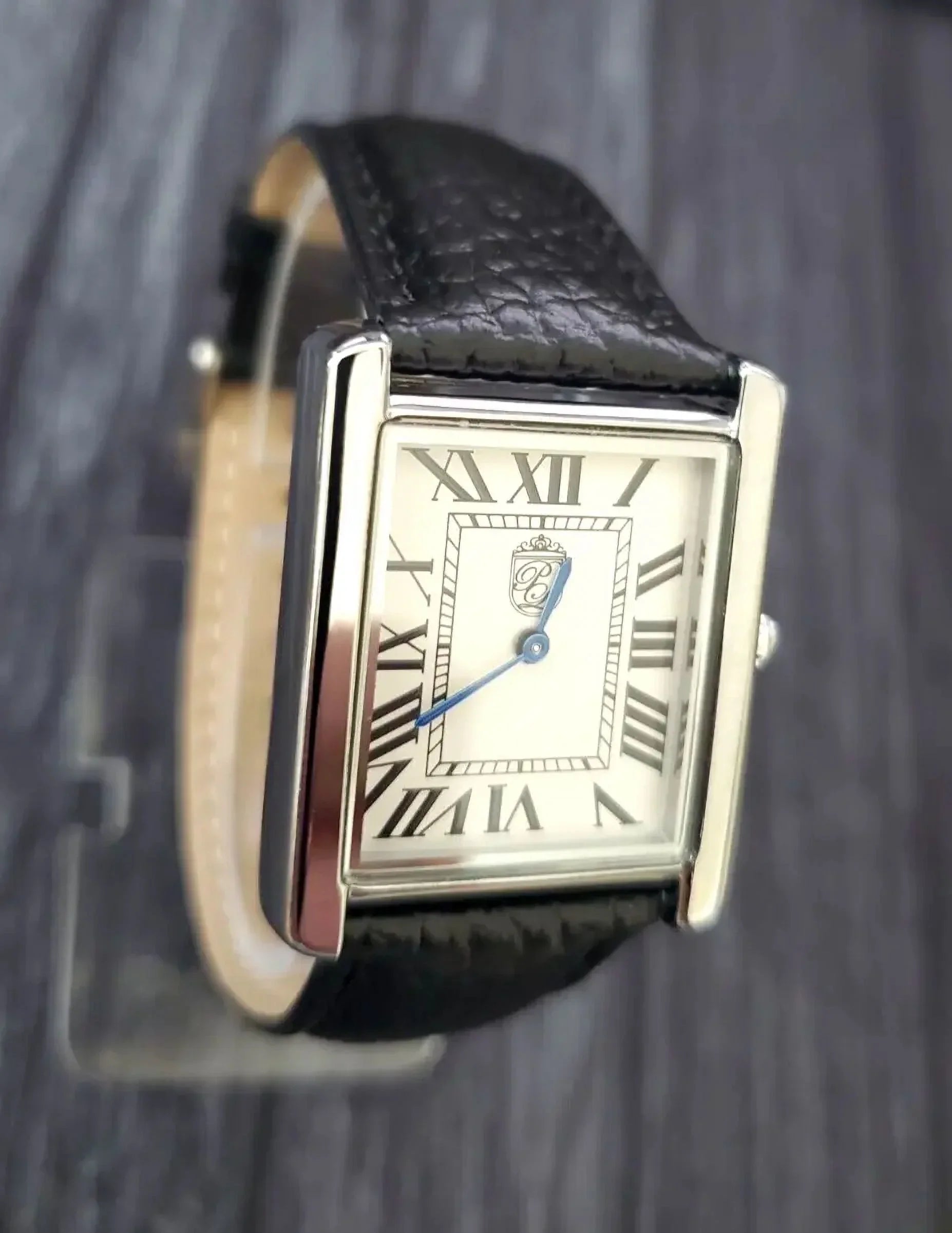 Vintage Sizewiss Sizetyle Classic Pierre Lucerne Louie Must Tank Mens Dress Watch Black Band