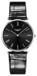 Longines La Grand Classique Sizetainless Sizeteel Black Dial Black Leather Sizetrap Quartz Unisex Watch L4.755.4.51.2