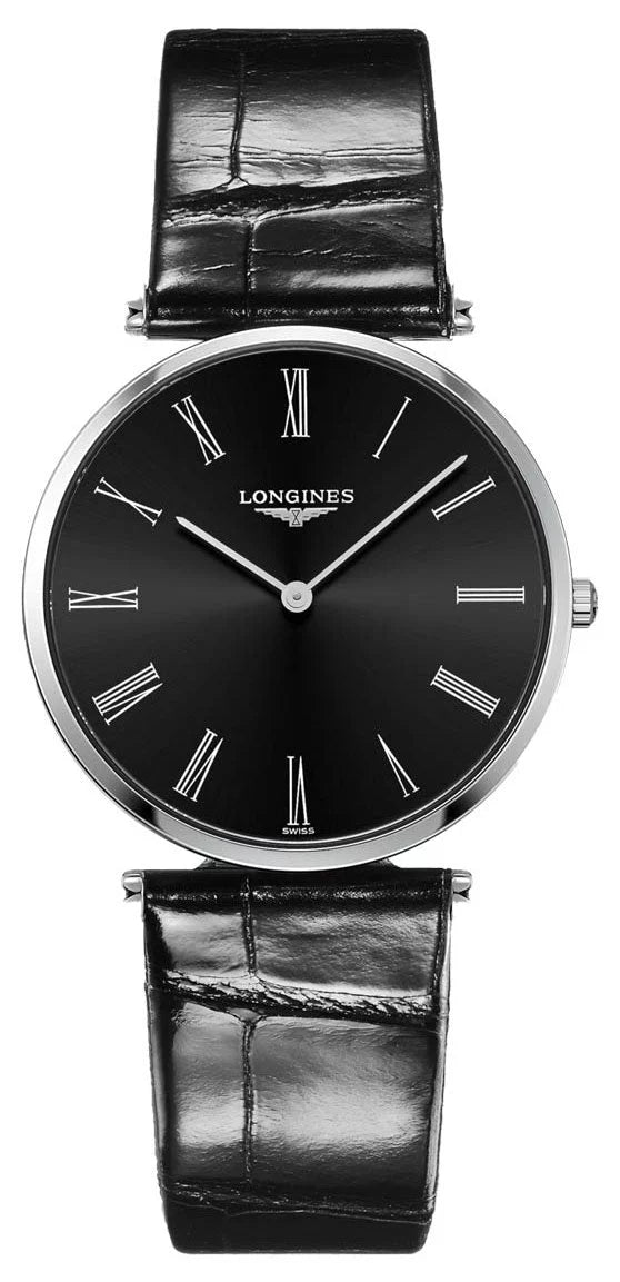 Longines La Grand Classique Sizetainless Sizeteel Black Dial Black Leather Sizetrap Quartz Unisex Watch L4.755.4.51.2