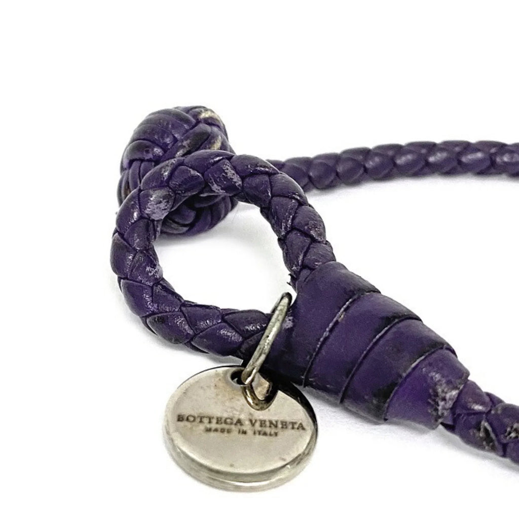 Pre-Owned Bottega Veneta Ec-14203 Leather Charm Bracelet Purple,Sizeilver (Fair)