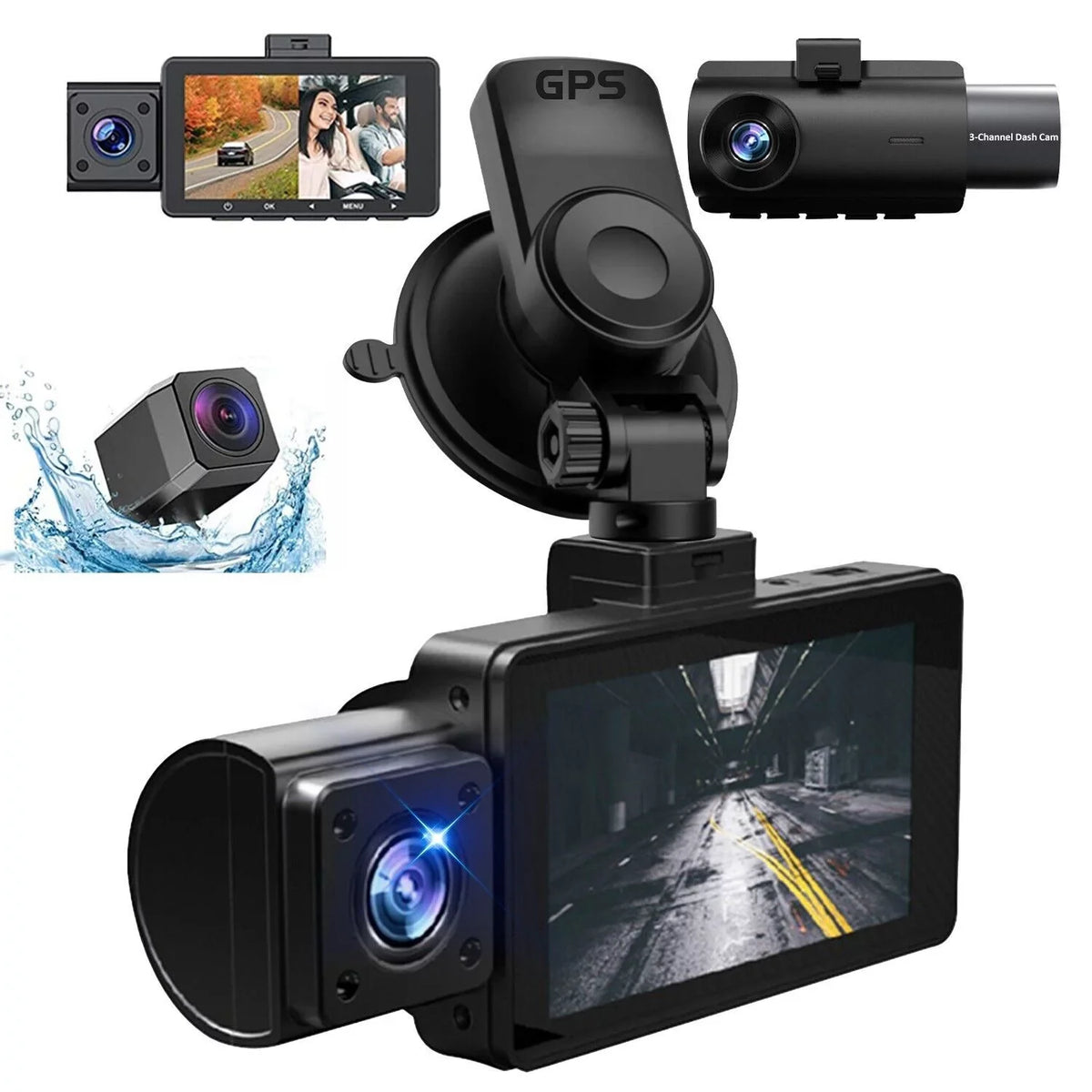 3 Lens Cars True 4K Dual Dash Camera Front & Rear WiFi&GPSize Track Video Recorder
