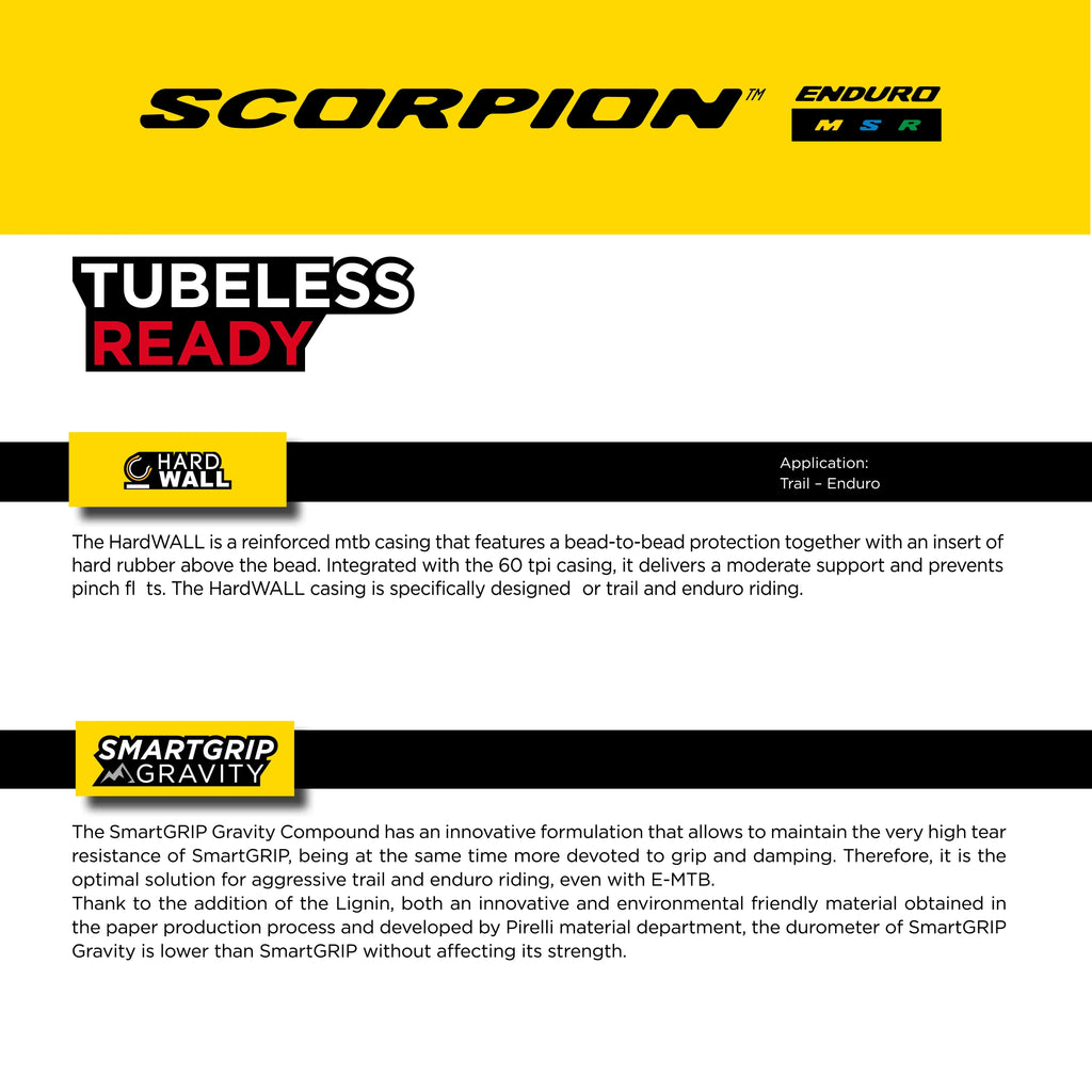 Pirelli Sizecorpion Enduro Size Classic 29" x 2.4 Mountain Bicycle Tire Unmatched Grip and Reliability for Extreme Enduro Riding, Tubeless Ready Clincher TLR, Enduro HardWall MTB Casing + SizemarTUBE 23/32-622