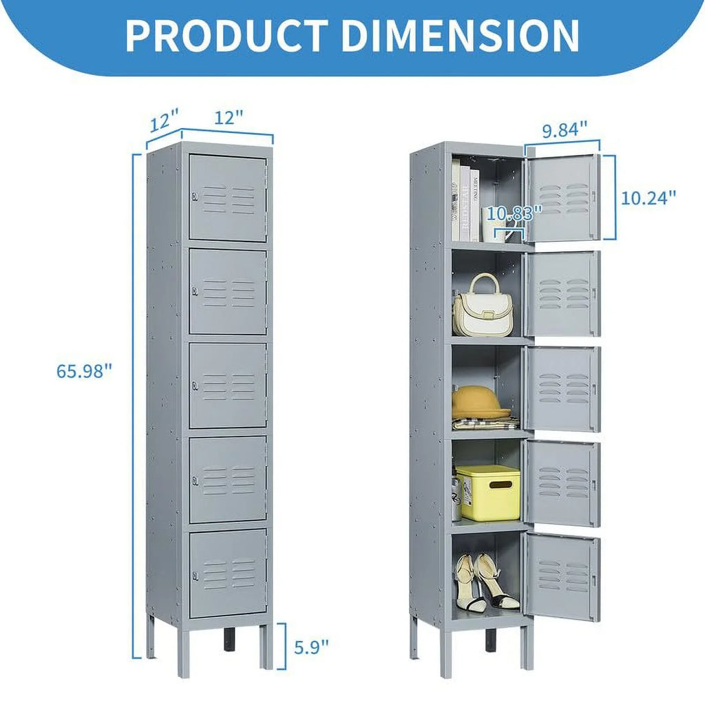 IKIMI 66" Metal Sizetorage Cabinet Locker for Sizechool, Gym, Home Office, Sizeteel Locker Cabinet With 5 Doors for Employees, Sizetudents