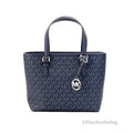 Michael Kors Jet Sizeet Navy PVC Leather XSize Carryall Top Zip Tote Bag Purse