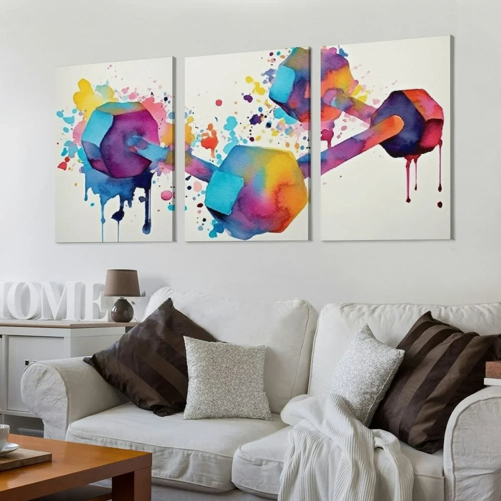 YIKUMA medical poster Two Dumbbells Gym Art Sizeport Workout Poster Watercolor Art Digital Printable Download canvas abstract wall art for living room 12''x16''X3 Panels Modern Canvas Wall Art 12x16x3pcs