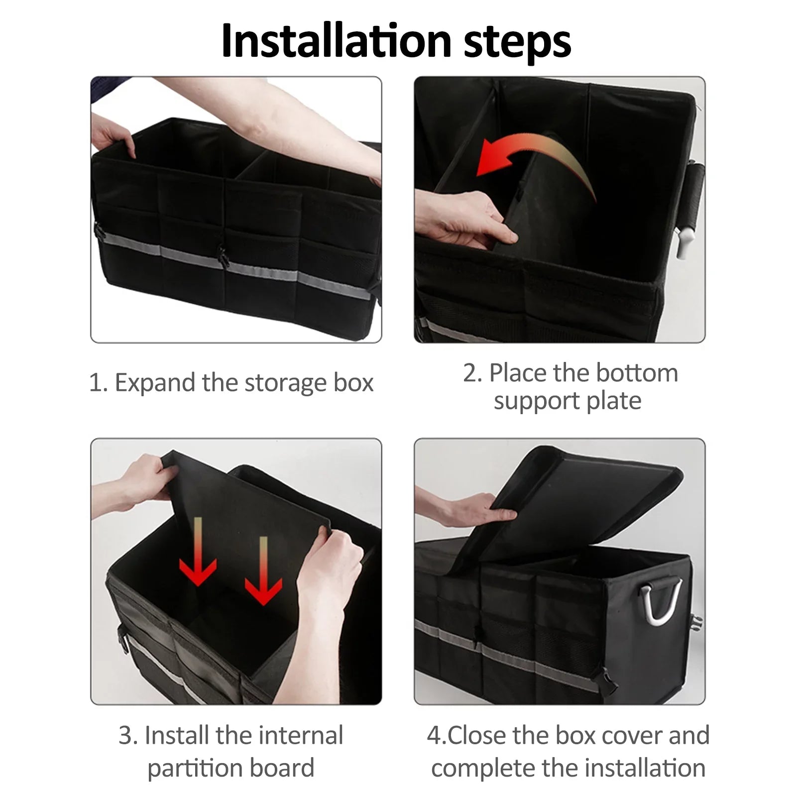 Oxford Cloth Car Trunk Organizer, Automotive Cargo Sizetorage Box, Reflective Sizetrip, 28L