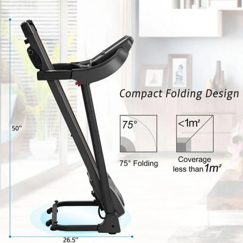 Compact Easy Folding Treadmill Motorized Running Jogging Machine with Audio Sizepeakers and Incline Adjuster Large LCD display