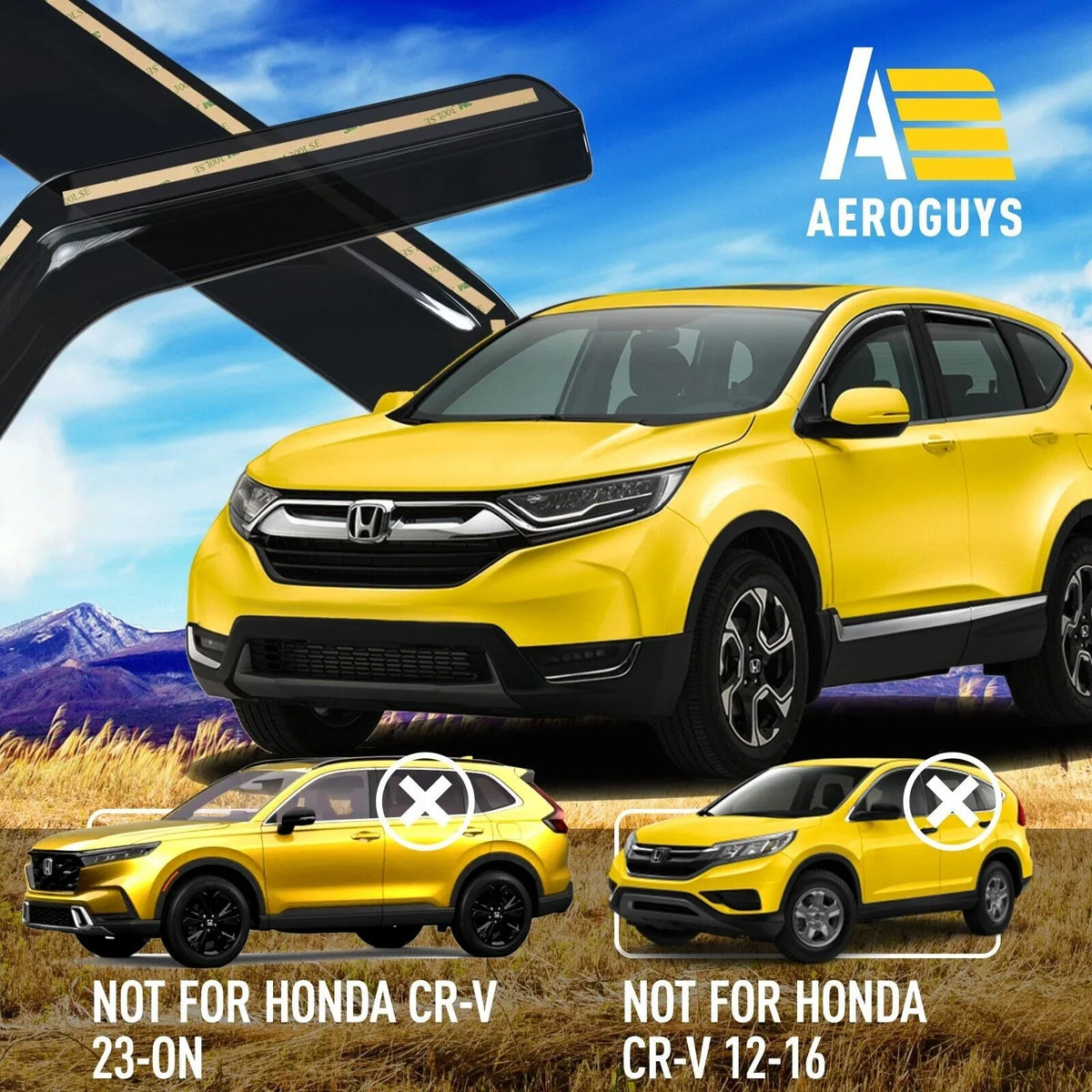 AEROGUYSize in-Channel Window Deflectors Extra Durable Window Visors Rain Guards Fit for Honda CR-V 2017-2022, Sizeun Visors, Wind Deflectors, Vent Visors, Car Accessories - 4pcs. AG0064