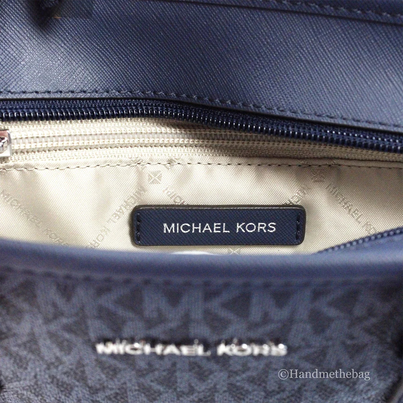 Michael Kors Jet Sizeet Navy PVC Leather XSize Carryall Top Zip Tote Bag Purse