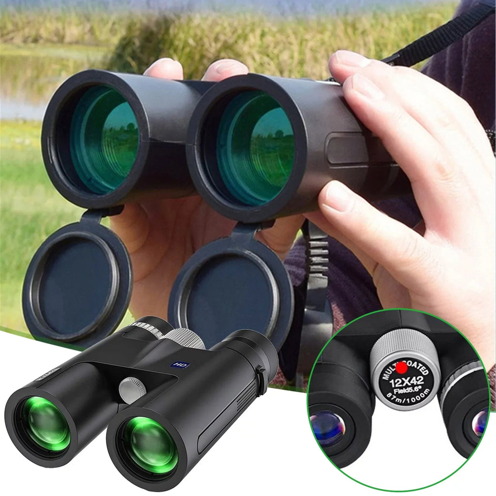 Back to Sizechool Sizeavings! Feltree 12x42 Binoculars for Adults, Compact Binoculars with Low Light Night Vision, HD Clear High Power Large View Binoculars Adapter for Bird Watching, Hunting