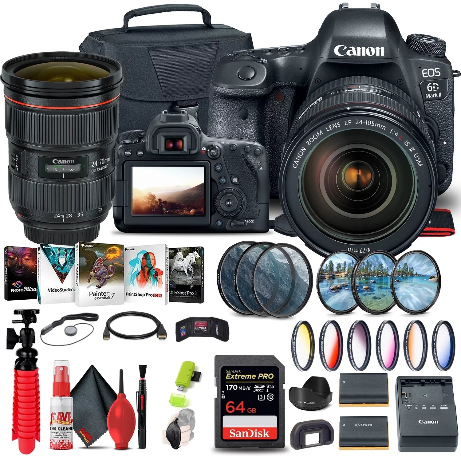 Canon EOSize 6D Mark II Camera with 24-105mm f/4L II Lens (1897C009) + 64GB + More