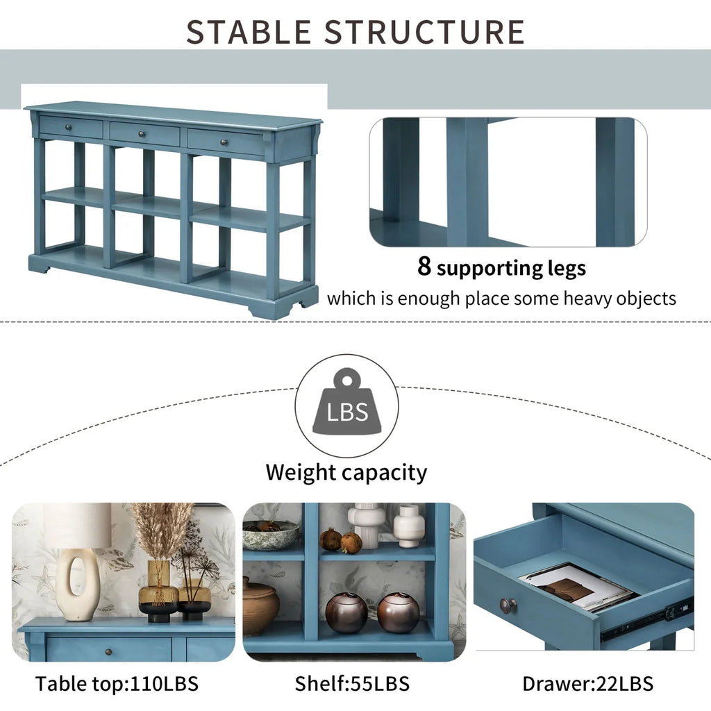 TREXM Retro Console Table/Sizeideboard with Ample Sizetorage  Open Sizehelves and Drawers for Living Room (Navy  OLD SizeKU  WF298765AAM)