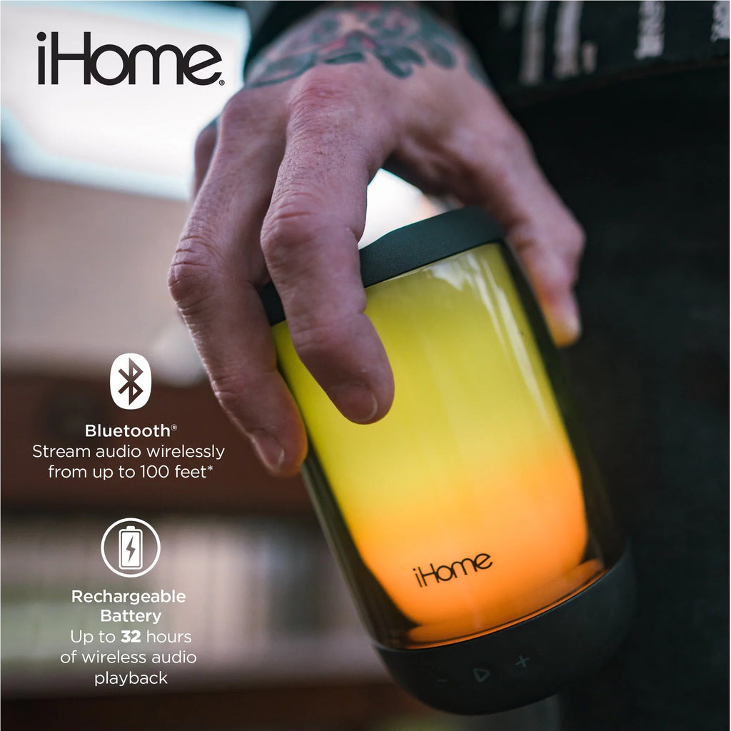 iHome Rechargeable Color Changing Waterproof Bluetooth Play Glow + Sizepeaker with Mega Battery