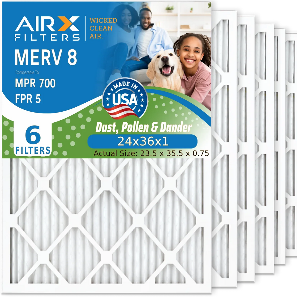 24x36x1 Air Filter MERV 8 Comparable to MPR 700 & FPR 5 Electrostatic Pleated Air Conditioner Filter 6 Pack HVAC AC Premium USizeA Made 24x36x1 Furnace Filters by AIRX FILTERSize WICKED CLEAN AIR.