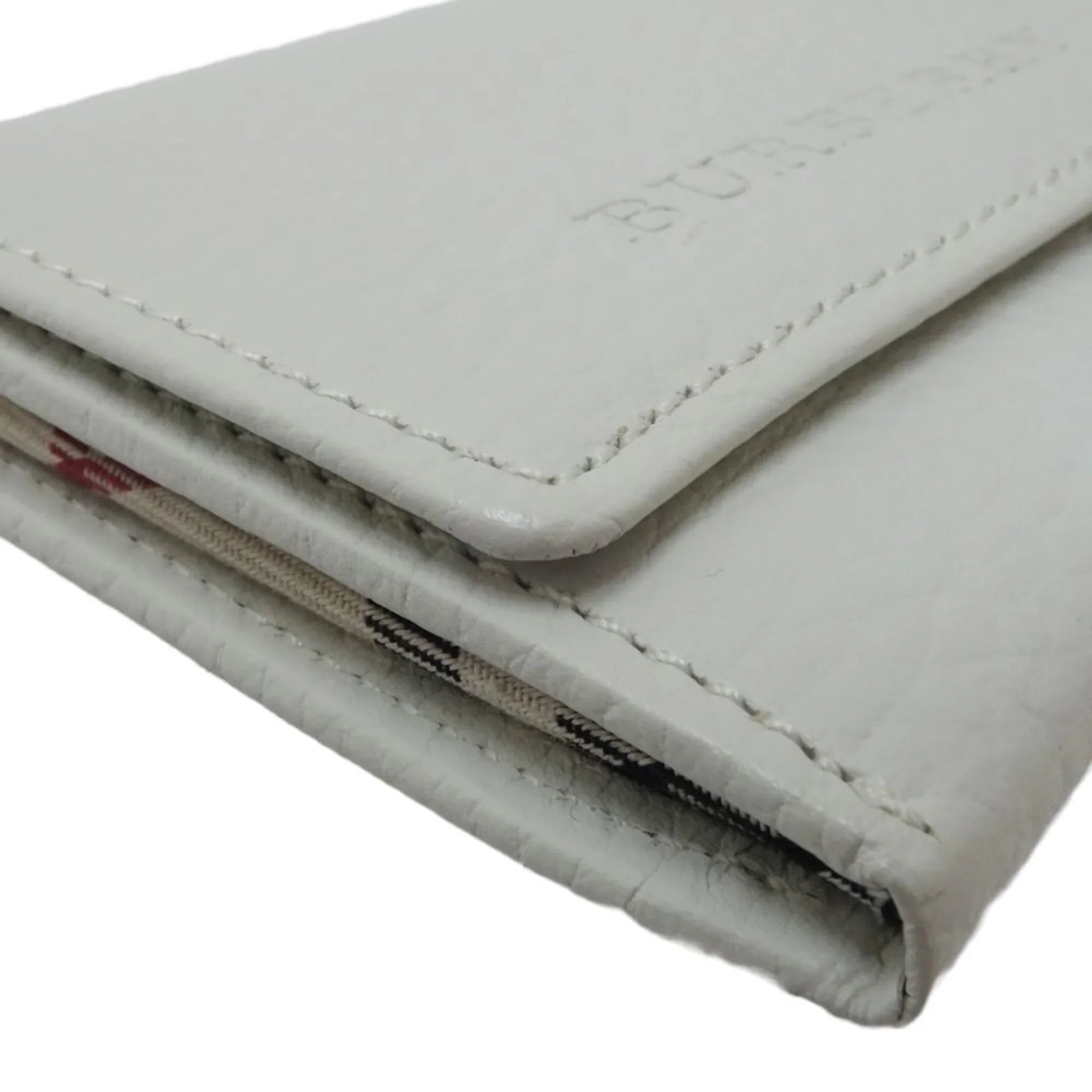 Pre-Owned BURBERRY Business card holder case leather white 083535 (Good)