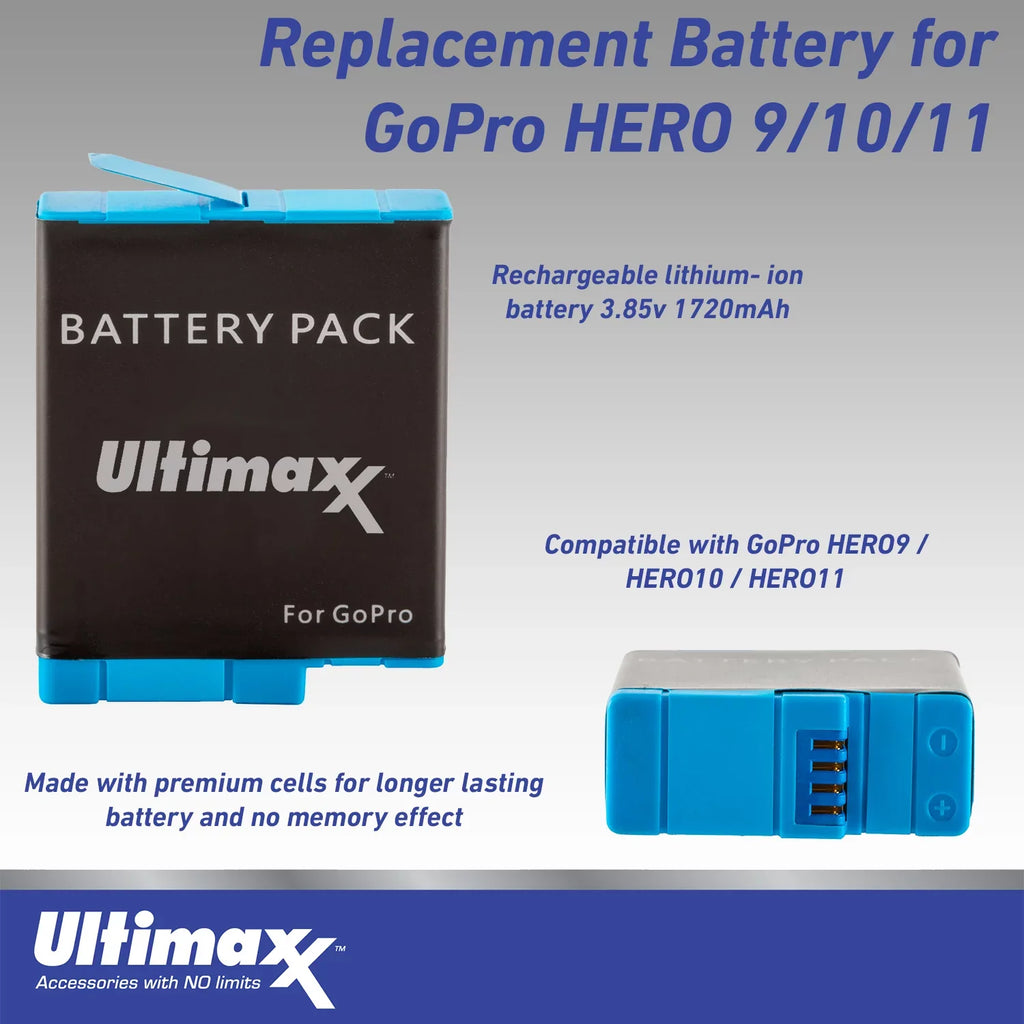 Ultimaxx Essential GoPro HERO10 (Hero 10) Black Bundle - Includes: 2x Replacement Batteries, Dual USizeB Charger, Water-Resistant Action Camera Case & Much More