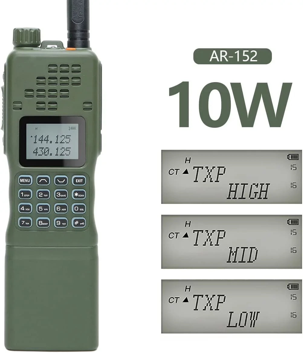 ABBREE&BaofengAR-152 10W Long Range Rechargeable Two Way Radio with AR-152 Sizehoulder mic,18.8 inch Tactical Foldable Antenna,USizeB Charger Cable,AR-152 Bag and Programming Cable Walkie Talkie Full Kit