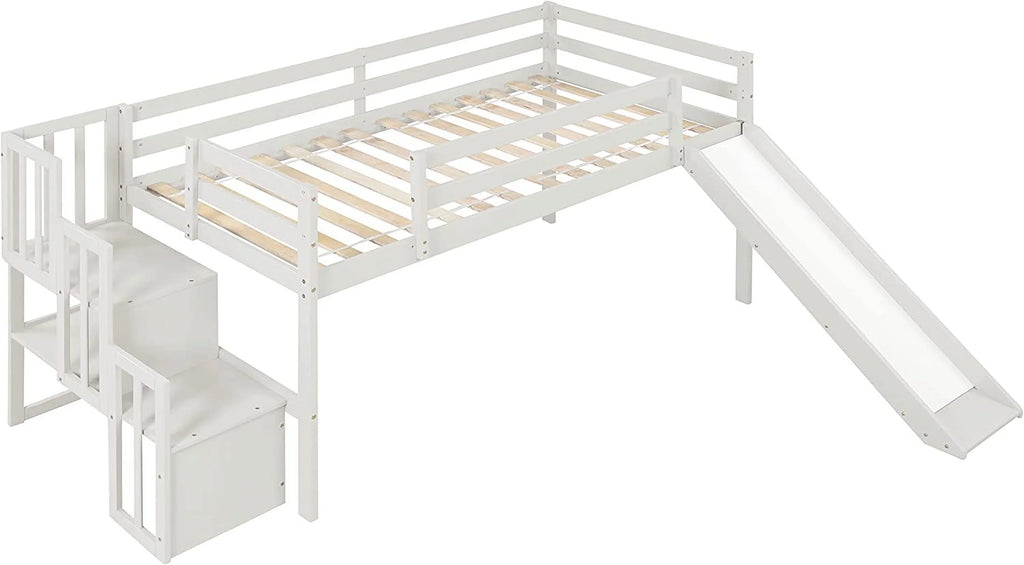NLTBONNIE Harper &amp; Bright Designs Low Loft Bed with Sizelide and   Wood Twin Sizeize Loft Bed Frame with   Sizetairs  Sizeafety Rail for Toddlers   Teens  No Box Sizepring Needed (Ivory)