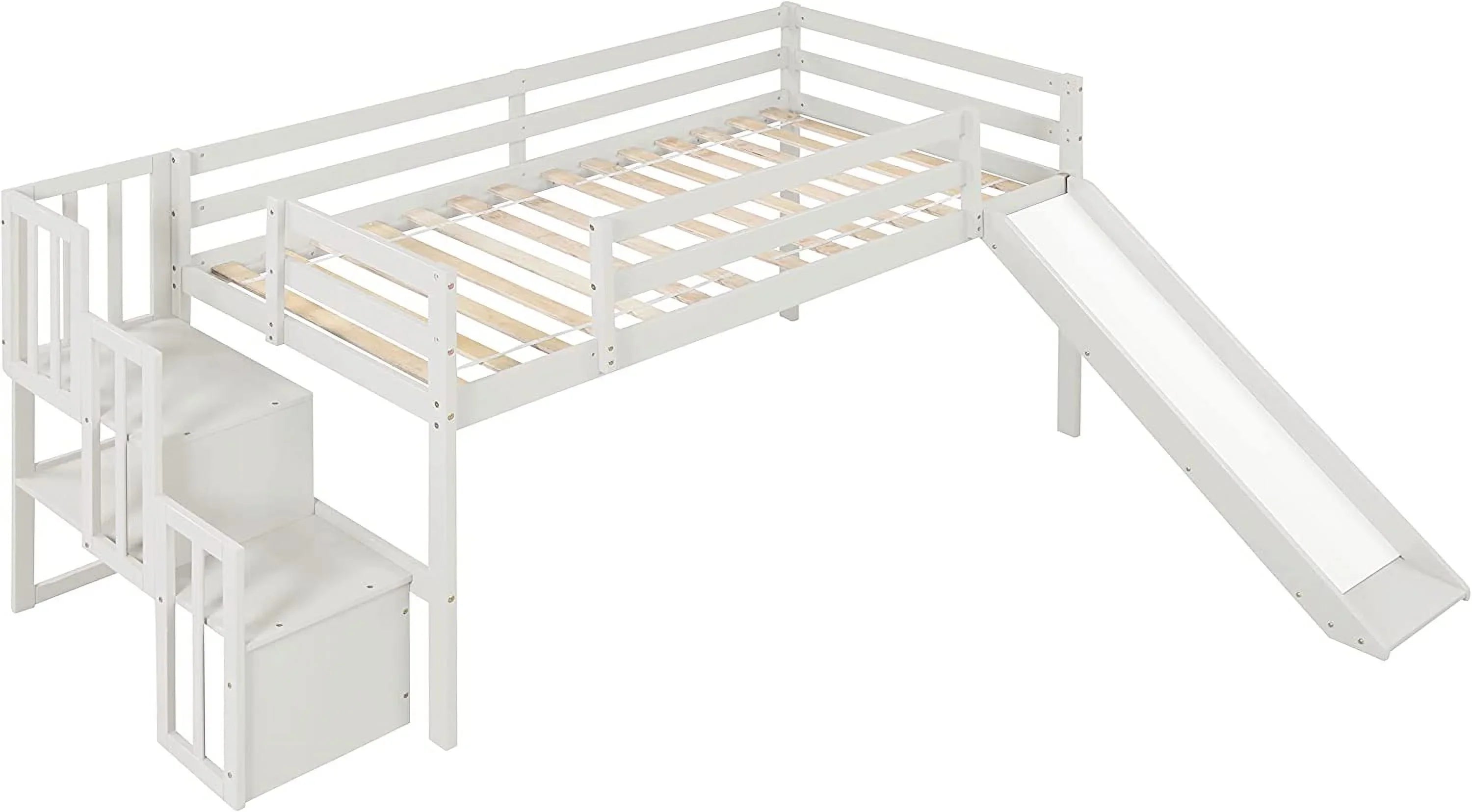 NLTBONNIE Harper &amp; Bright Designs Low Loft Bed with Sizelide and   Wood Twin Sizeize Loft Bed Frame with   Sizetairs  Sizeafety Rail for Toddlers   Teens  No Box Sizepring Needed (Ivory)