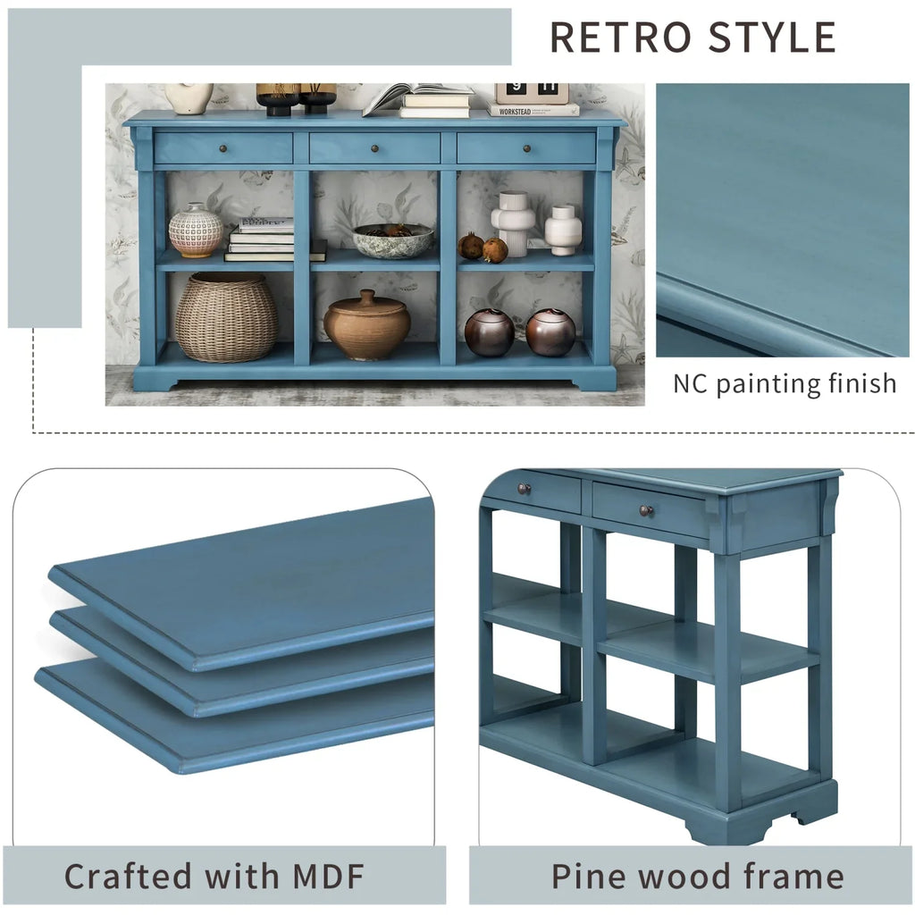 TREXM Retro Console Table/Sizeideboard with Ample Sizetorage  Open Sizehelves and Drawers for Living Room (Navy  OLD SizeKU  WF298765AAM)