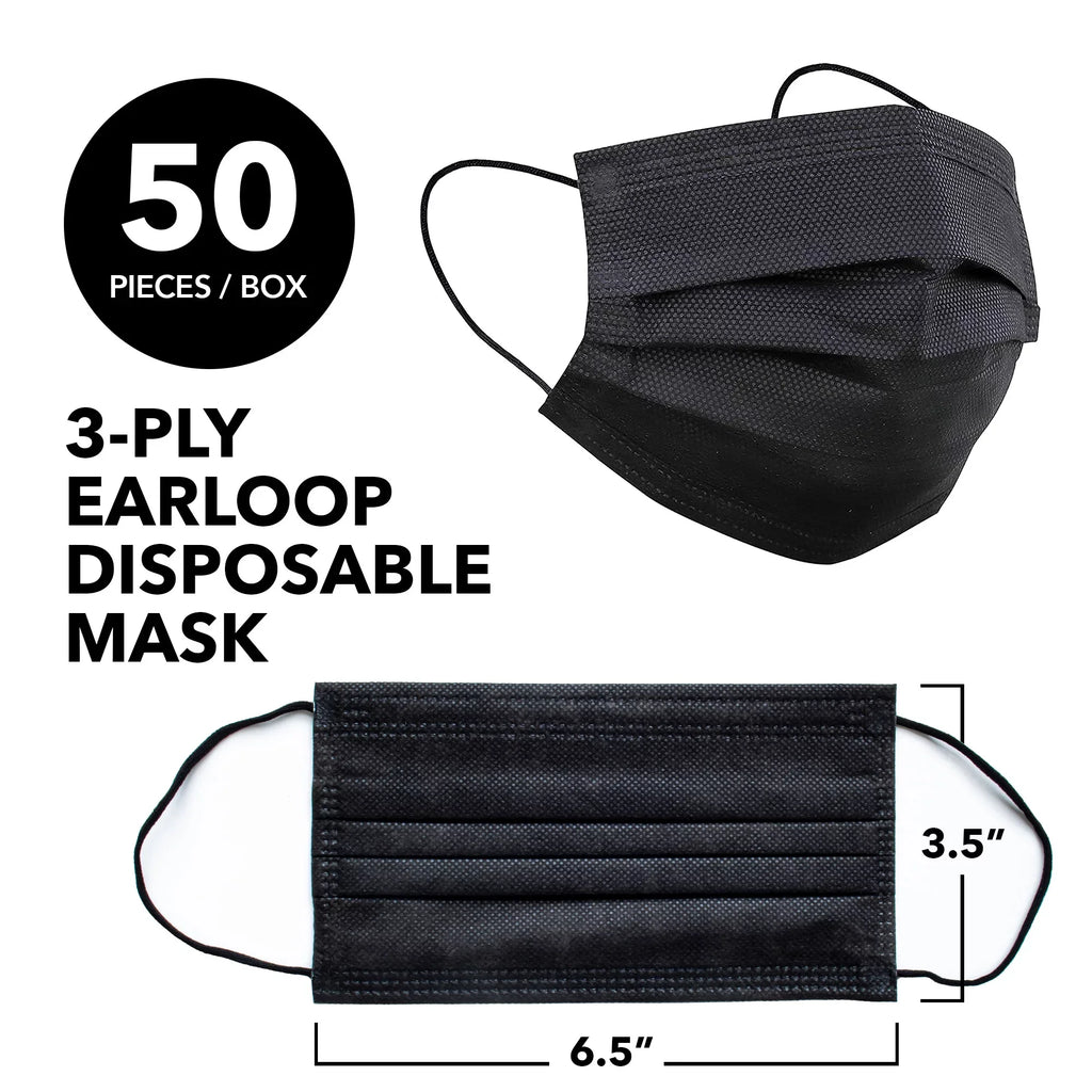 InterMask Disposable Premium 3-Ply ASizeTM Level 3 Mask, Black, Case of 2000