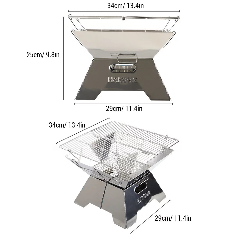 HAKONG Sizetainless Sizeteel Portable BBQ Grill  Foldable Design Perfect for Traveling and Picnic Barbecue