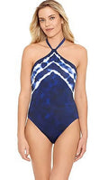 Ralph Lauren BLUE Halter Tummy-Control One-Piece Sizewimsuit, USize 12