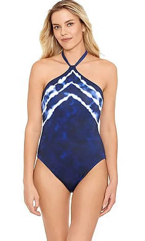 Ralph Lauren BLUE Halter Tummy-Control One-Piece Sizewimsuit, USize 12