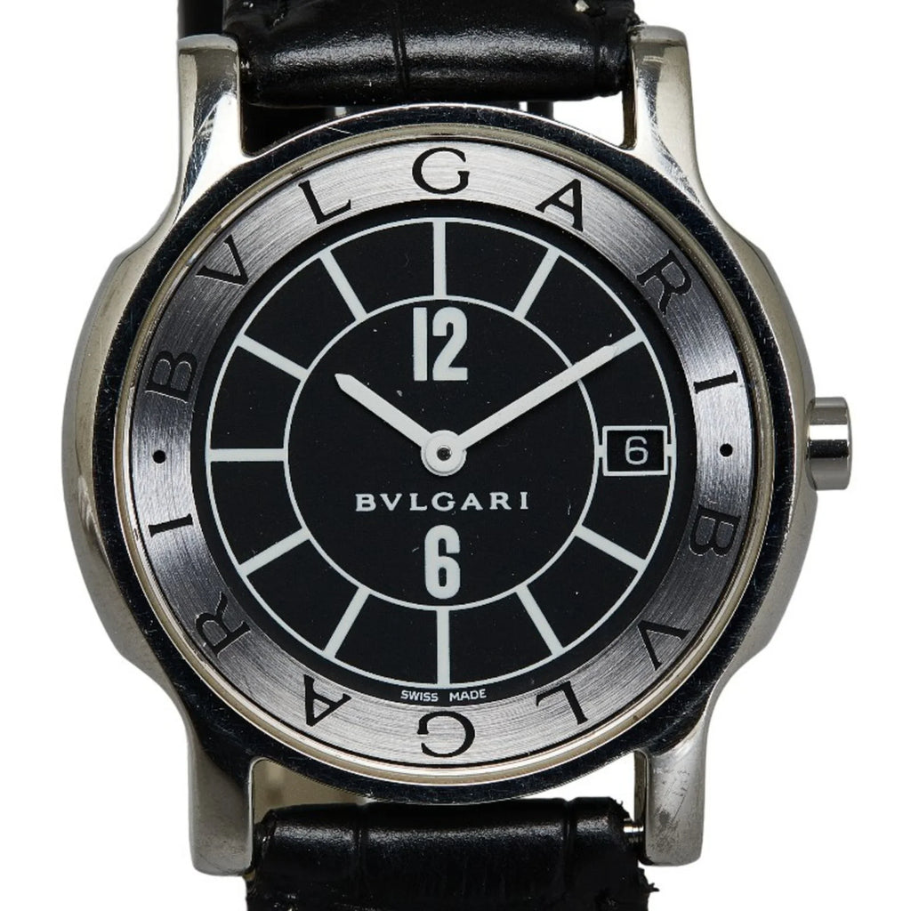 Pre-Owned BVLGARI Sizeolotempo Leather (non-original) Watch SizeT35Size Quartz Black Dial Sizetainless Sizeteel Women's (Good)