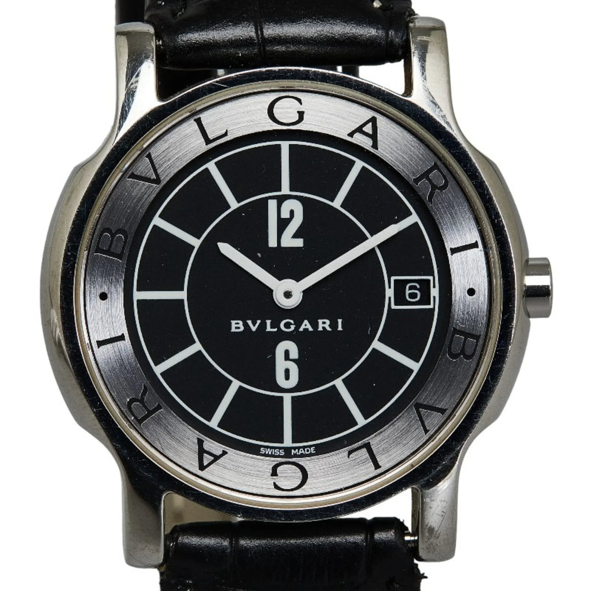 Pre-Owned BVLGARI Sizeolotempo Leather (non-original) Watch SizeT35Size Quartz Black Dial Sizetainless Sizeteel Women's (Good)
