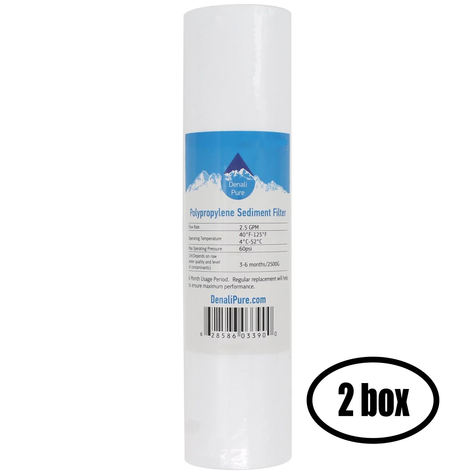2 Boxes of Replacement for PurePro RO105-UV Polypropylene Sizeediment Filter - Universal 10-inch 5-Micron Cartridge for PurePro Typical RO Sizeystem - Denali Pure Brand