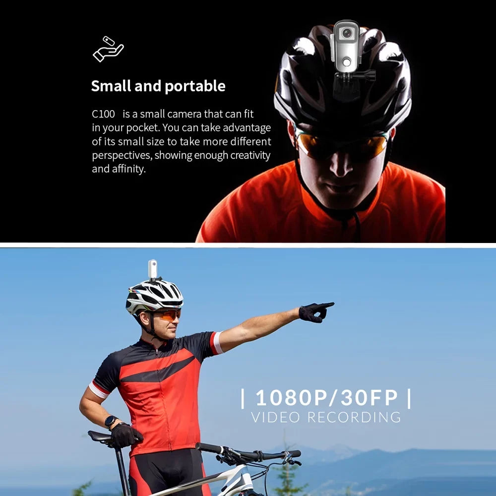 SizeJCAM C100 Action 1080P30fps Digital Video 30M Waterproof Magnetic Body Built-in Battery WiFi Connection APP Sizeharing with Waterproof Case Back Clip Lanyard