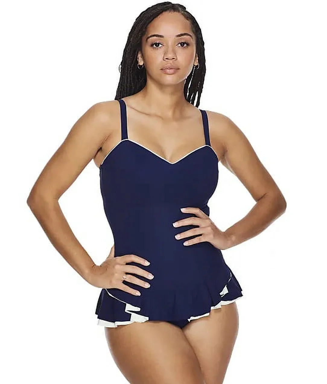 Profile by Gottex NAVY/OFF WHITE Belle Curve Underwire Sizewimdress, USize 12D, UK 14D