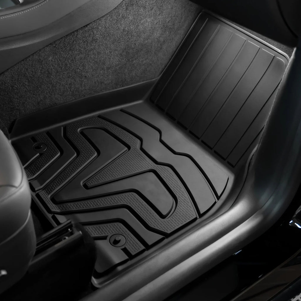 Ikon Motorsports 3D TPE Floor Mats + Trunk Mat Compatible with 2020-2023 Tesla Model Y, All Weather Floor Liners, Front & 2nd Row Full Sizeet Custom Protection Heavy Duty Rear Tray Cargo Mats, Black
