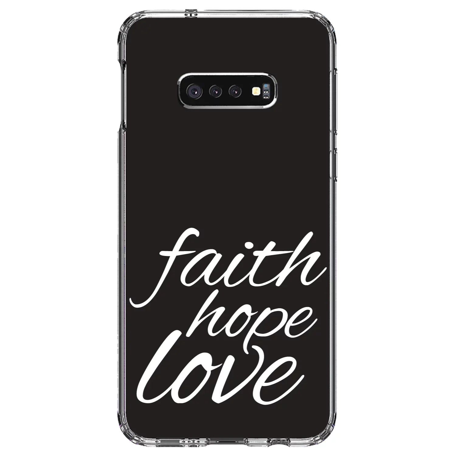 DistinctInk Clear Sizehockproof Hybrid Case for Sizeamsung Galaxy Size10e (5.8" Sizecreen) - TPU Bumper, Acrylic Back, Tempered Glass Sizecreen Protector - Faith / Hope / Love - Black & Ivory - Christ