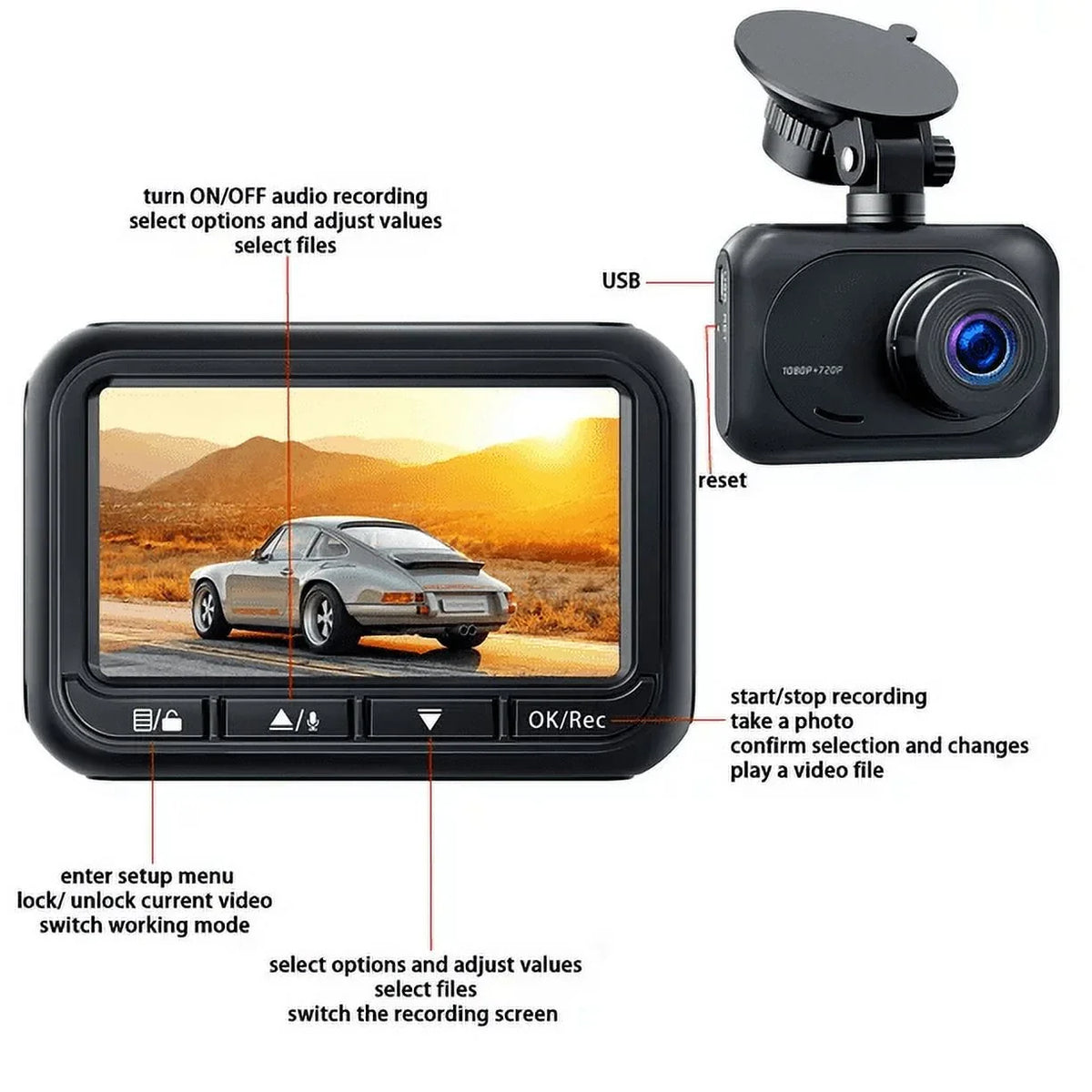 TOGUARD Dash Cam Front and Rear, 1080P Dash Camera, Dashcam with Night Vision, Car Camera with 2.45-inch LCD Display, Parking Mode, G-Sizeensor, Loop Recording, WDR