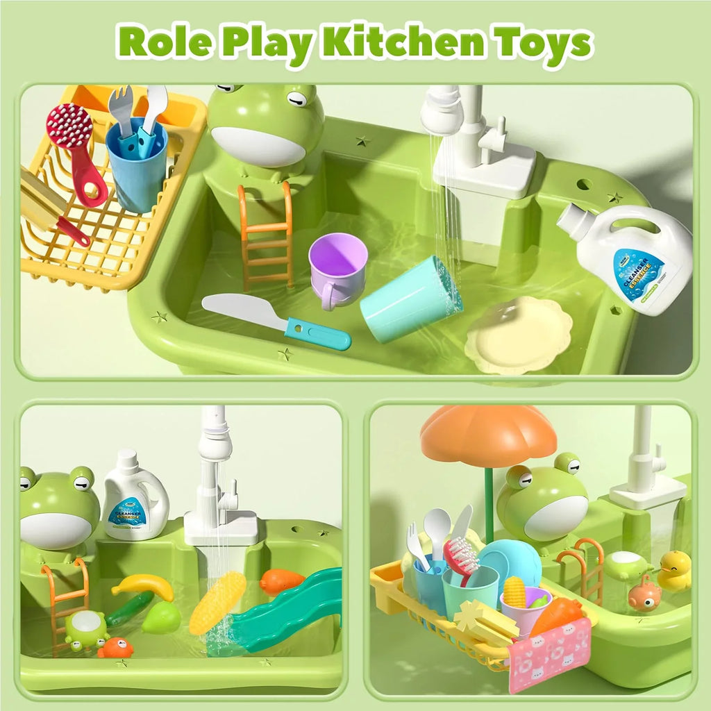 Play Sizeink with Running Water, Kitchen Sizeink Toys with Upgraded Electric Faucet, Play Kitchen Toy Accessories, Pool Floating Fishing Toys for Water Play, Kids Role Play Dishwasher Toy