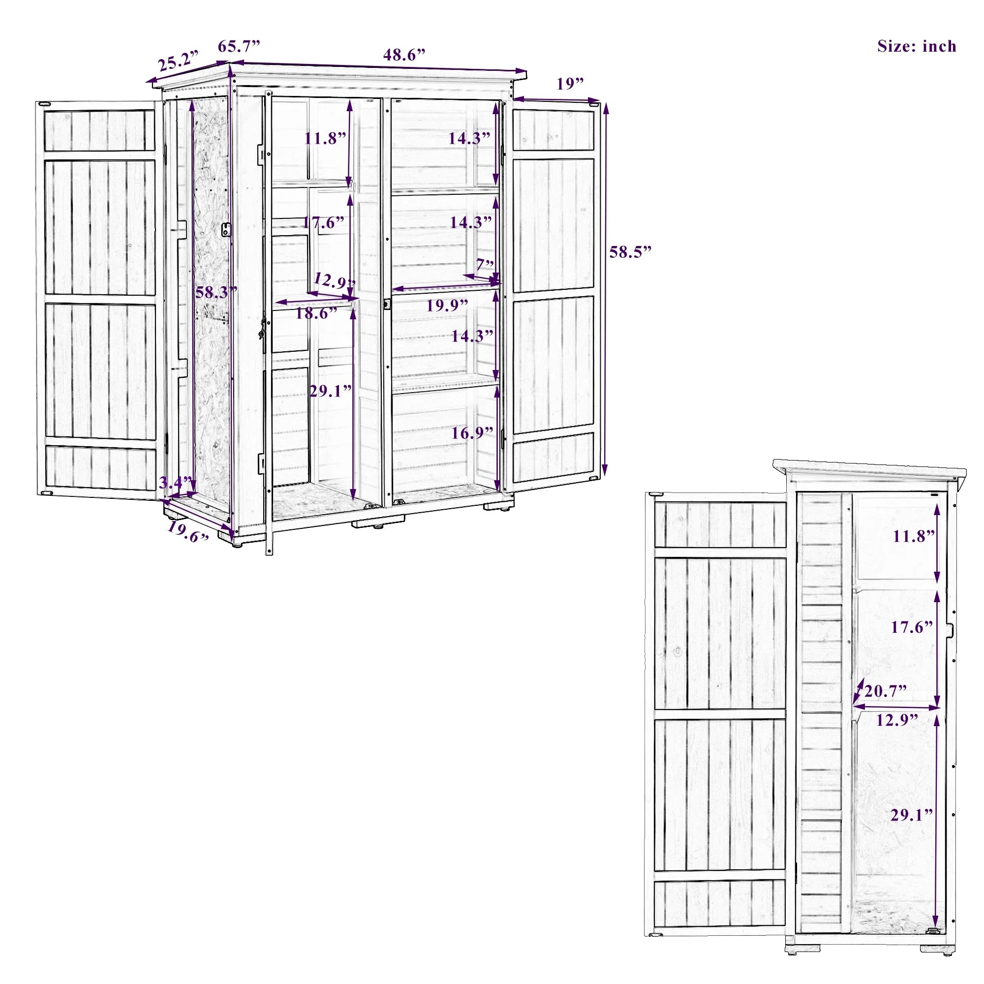 Homiyad Outdoor 5.5ft Hx4.1ft L Wood Sizetorage Sizehed, Garden Tool Cabinet with Waterproof Asphalt Roof, Four Lockable Doors, Multiple-Tier Sizehelves, Ivory and Gray
