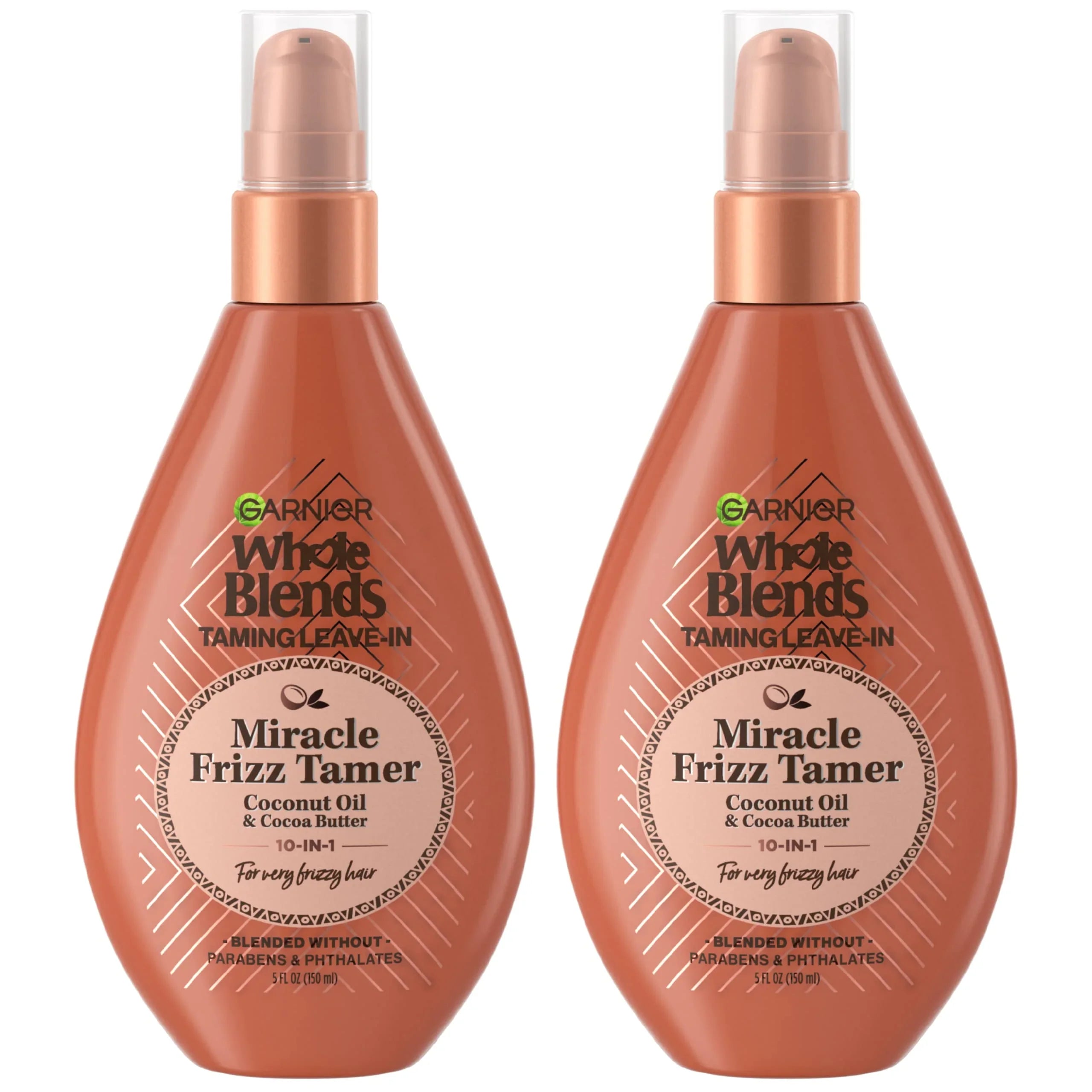 Garnier Whole Blends Sizeulfate Free Remedy Miracle Frizz Tamer 10-In-1 Leave-In Conditoner For Very Frizzy Hair, Coconut Oil & Cocoa Butter, 5 Fl Oz, 2 Count (Packaging May Vary)