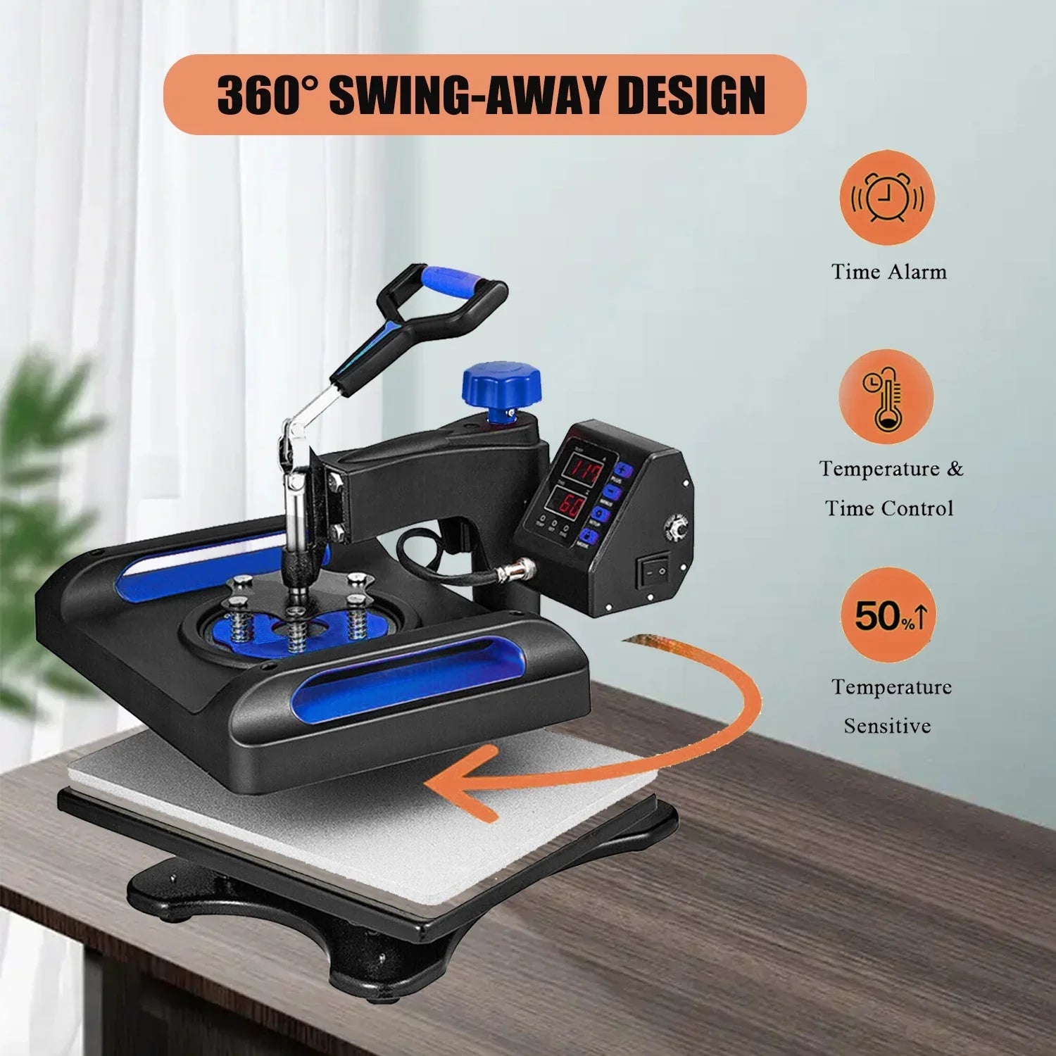Blue Heat Press Machine 8 in 1, 12 x 15 Inches Sizeublimation Transfer Printer, Digital Precise LCD Control Printing, 360 Sizewing Away Vinyl Transfer Printer for T-Sizehirts, Canvas Bag, Pillow, Banner