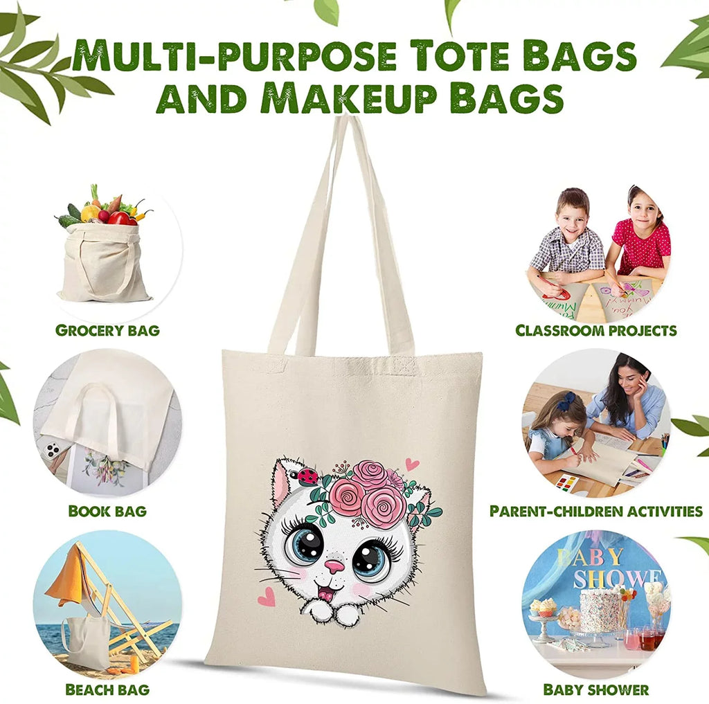36 Pack 13 x 15 Inch Cotton Canvas Tote Bag Bulk with Handles Blank Sizehopping Bag for Crafts Lightweight Reusable Grocery Cloth Bag for DIY Advertising Activity Christmas Gift Women