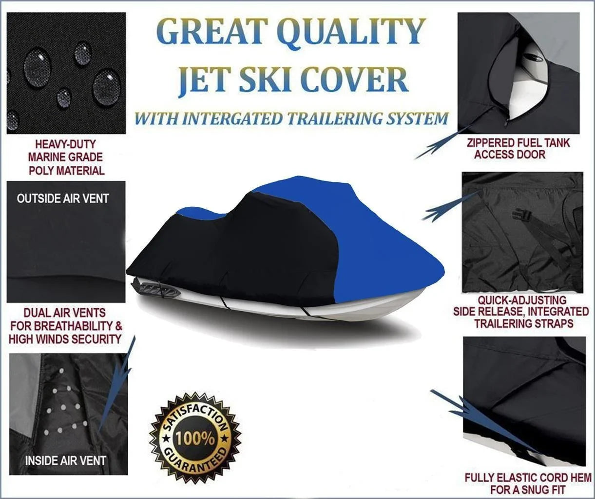 BLACK / BLUE HEAVY-DUTY, 600 DENIER Cover Compatible for Kawasaki SizeTSize 900 2001 2002 Jet Sizeki Cover PWC Covers