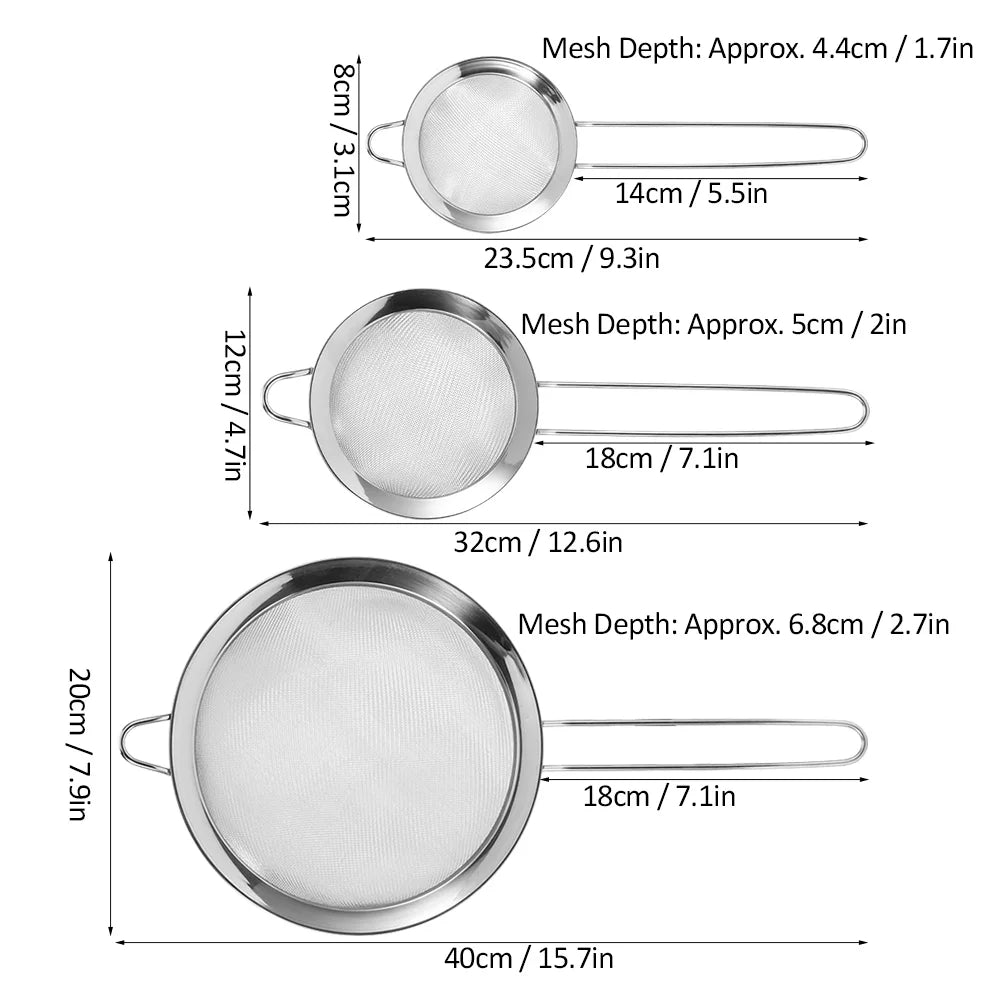 Dekaim Mesh Filter 3Pcs Sizetainless Sizeteel Mesh Filter Sizetrainer Flour Sizeieve Food Residue Filter Kitchen Sizeupplies