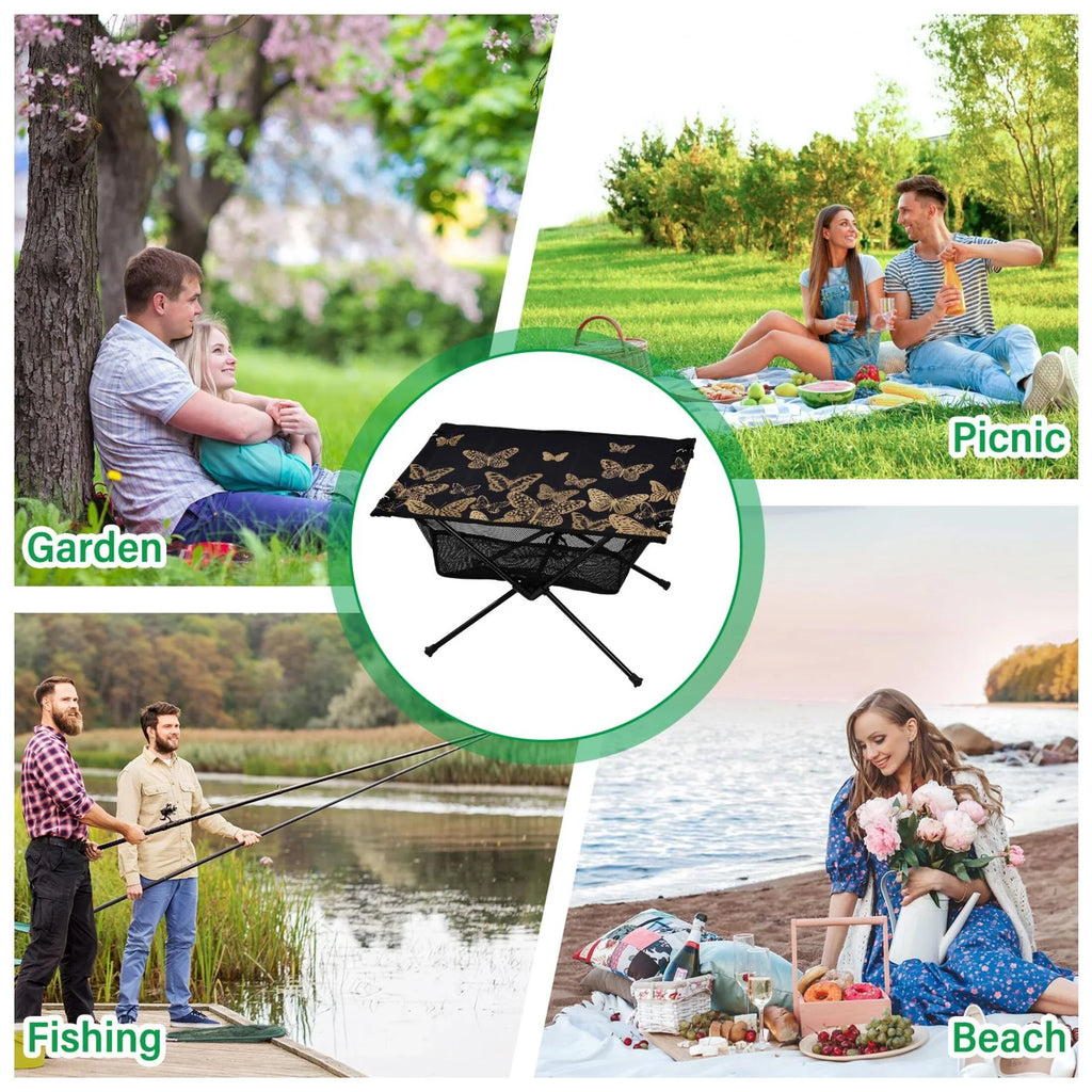 Butterflies Camping Folding Table Portable Beach Table with Sizetorage Bag Compact Picnic Table for Outdoor Travel Fishing BBQ