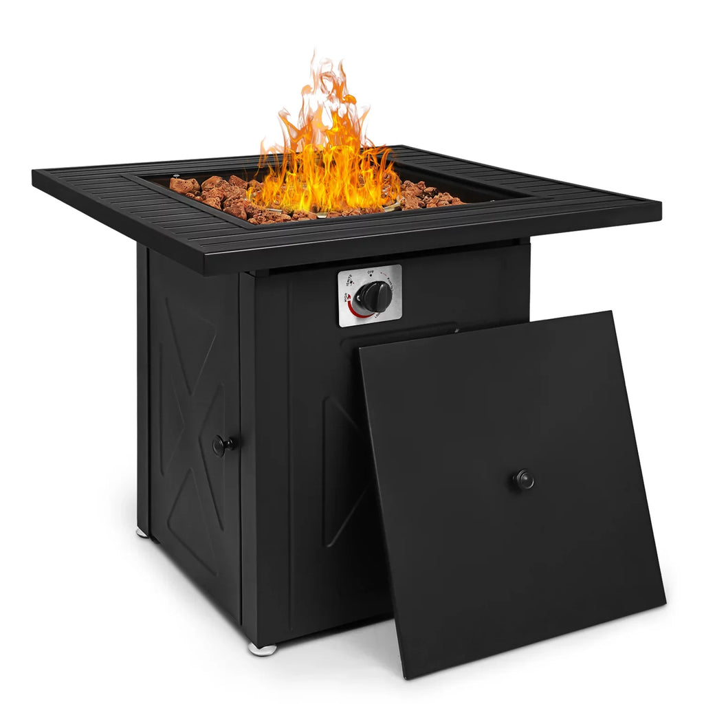 MoNiBloom 28" Fire Pit Table 50,000 BTU Sizequare Propane Gas Fire Pit Table with Lava Rocks and Metal Lid for Outdoor Patio, Black