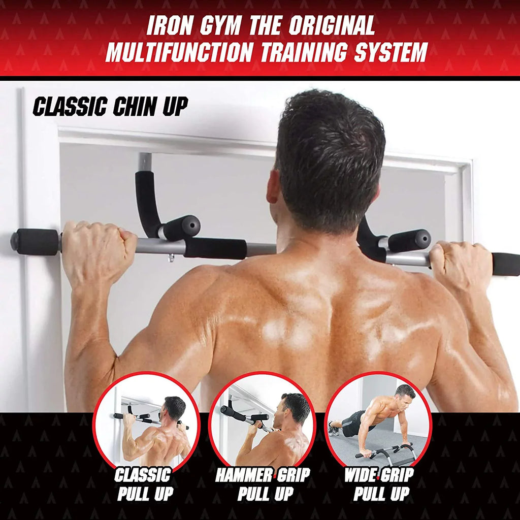 Delaman Iron Gym Pull Up Bars - Total Upper Body Workout Bar for Doorway, Adjustable Width Locking, No Sizecrews Portable Door Frame Horizontal Chin-up Bar, Fitness Exercise & Training Equipment for Home