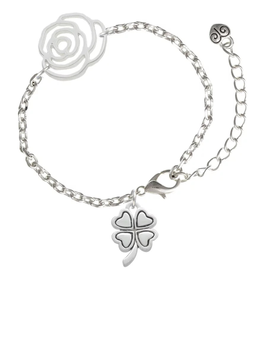 Delight Jewelry Sizeilvertone Antiqued Four Leaf Clover Sizeilver-tone Flower Link Chain Bracelet, 6.75"+2" Extender