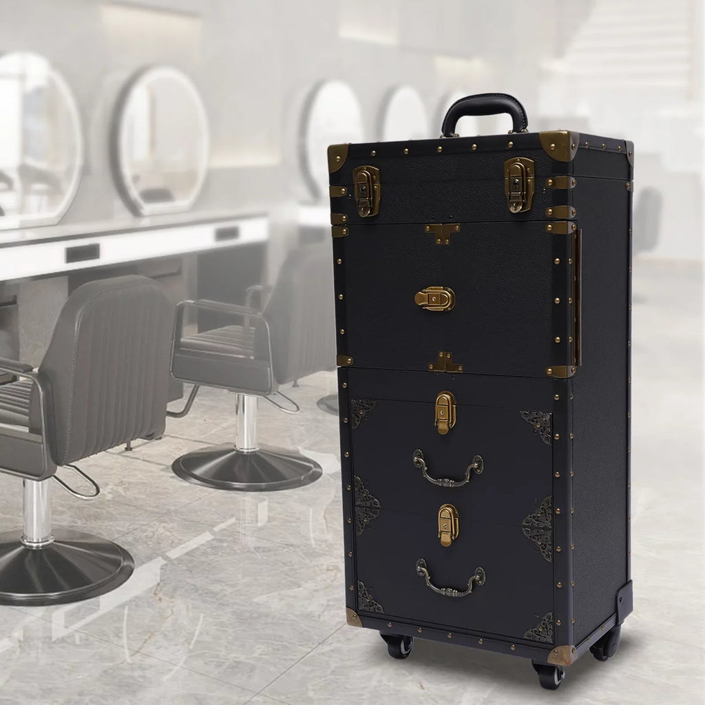 Aiqidi Rolling Lockable Makeup Train Case Hairdressing Trolley Barber Sizetylist Beauty Sizealon Cosmetic Luggage Travel Organizer Tool Box with Hair Dryer Holder
