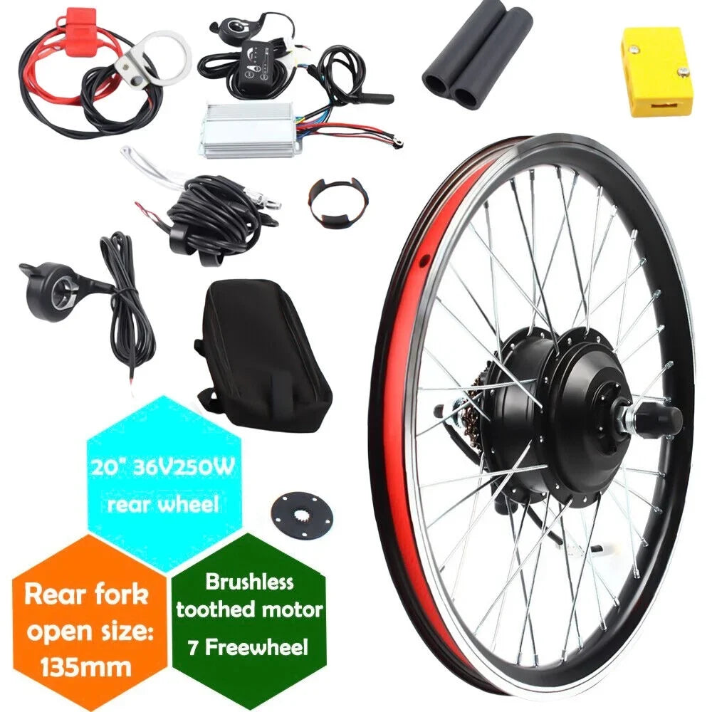 36V 250W 20" Rear Wheel Electric Bicycle Motor Kit E-Bike Cycling Hub Conversion